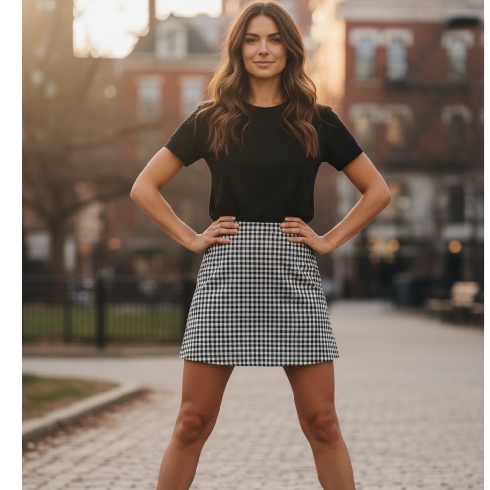 American Eagle Houndstooth Mini Skirt Elastic Back Academia Preppy Twee 90s Y2K